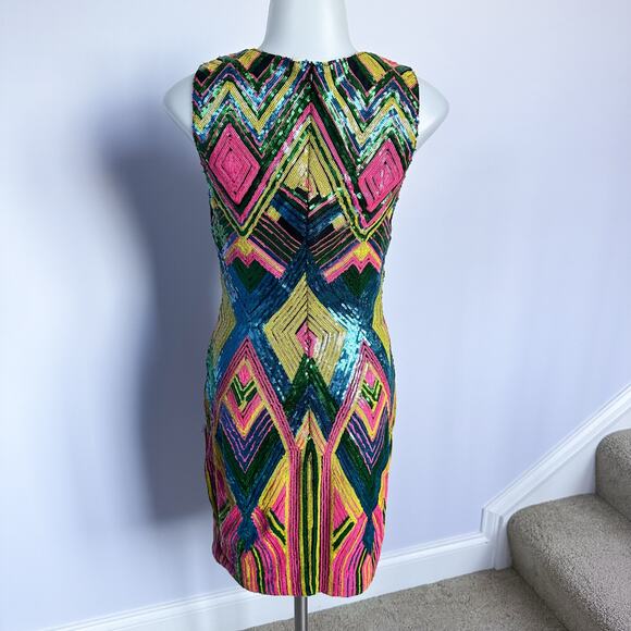Kira Kira Multicolor Geometric Print Sequins Mini Dress Size Small - Picture 5 of 9